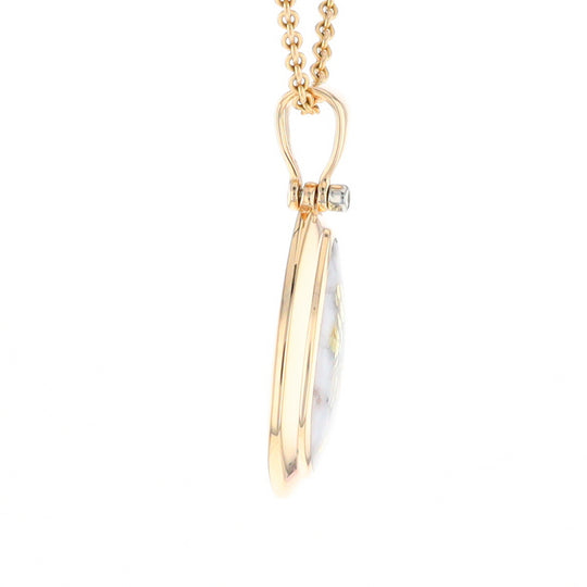 Gold Quartz Necklace Pear Shape Inlaid Pendant with .02ct Diamond