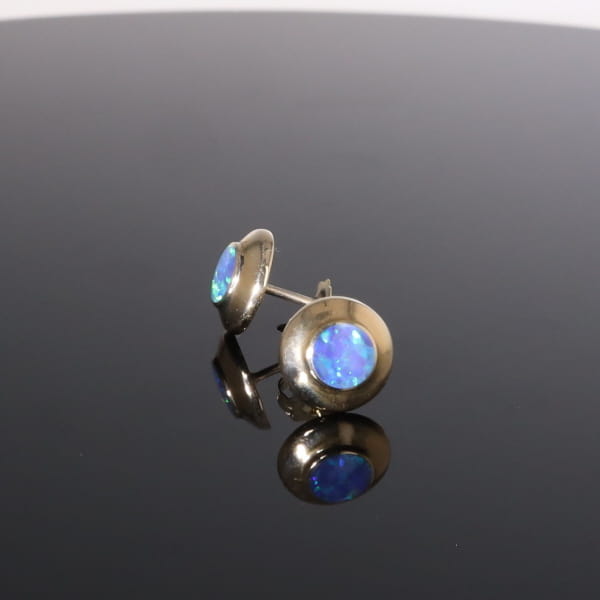 Opal Earrings Round Inlaid Design Studs