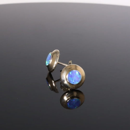 Opal Earrings Round Inlaid Design Studs