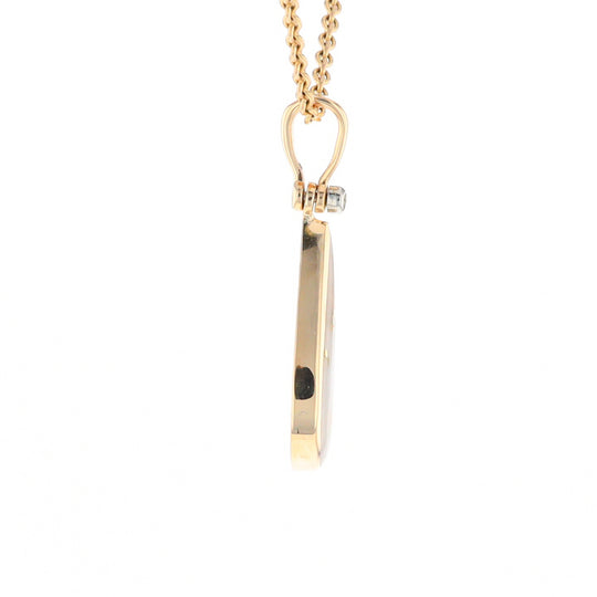 Gold Quartz Necklace Tear Drop Inlaid Pendant with .02ct Diamond