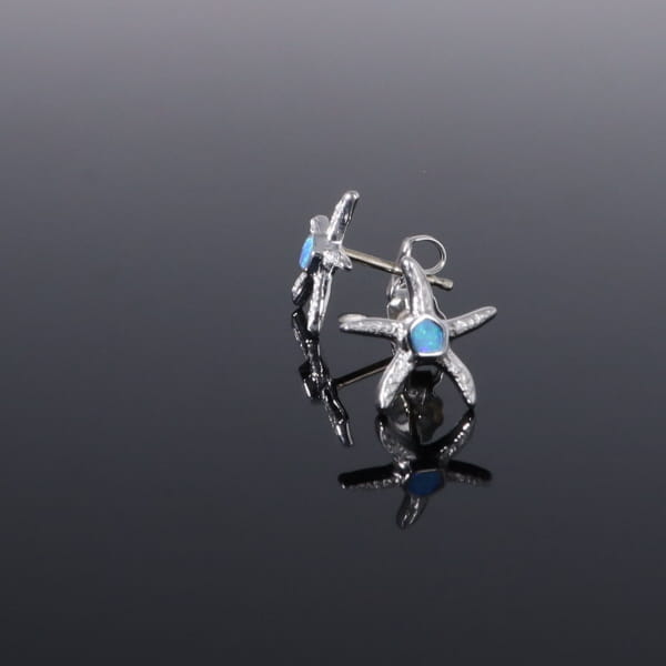 Opal Earrings Inlaid Realistic Star Fish Design