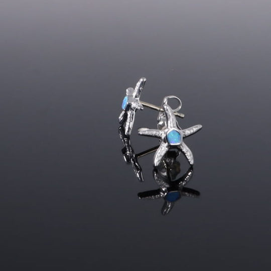 Opal Earrings Inlaid Realistic Star Fish Design