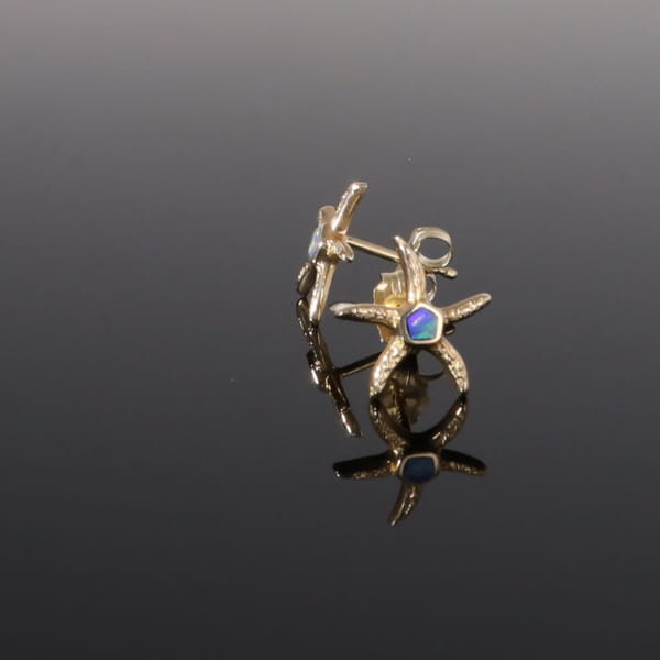 Opal Earrings Inlaid Realistic Star Fish Design Studs