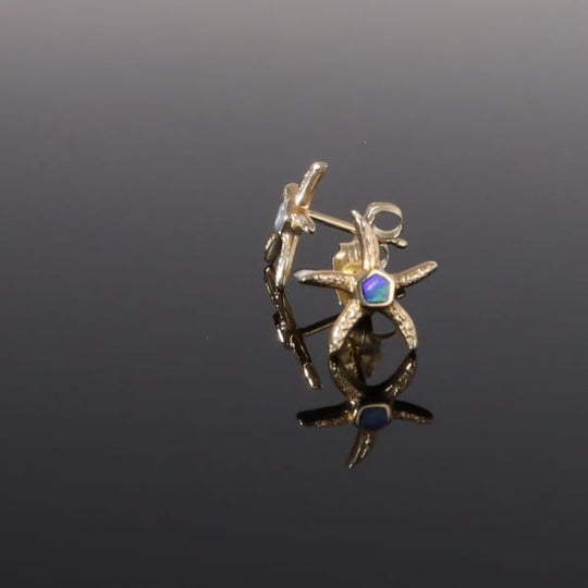 Opal Earrings Inlaid Realistic Star Fish Design Studs