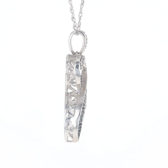 Blue and White Diamond Double Open Heart Pendant with 16" Singapore Chain