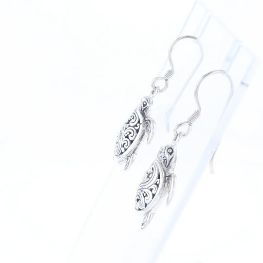 Silver Turtle Dangle Earrings