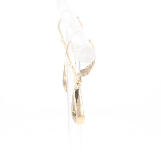 Gold Quartz Earrings Tear Drop Inlaid Lever Backs - G3