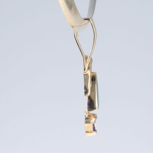 Opal Pendant Triangle Inlaid Design with Trillion Cut Tanzanite