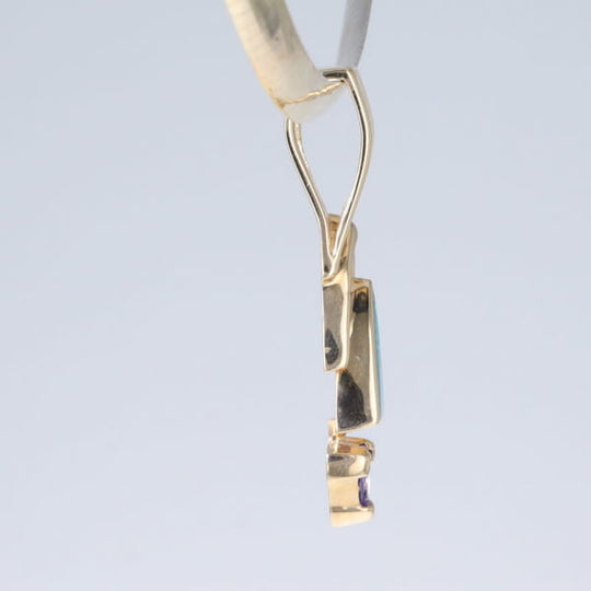 Opal Pendant Triangle Inlaid Design with Trillion Cut Tanzanite