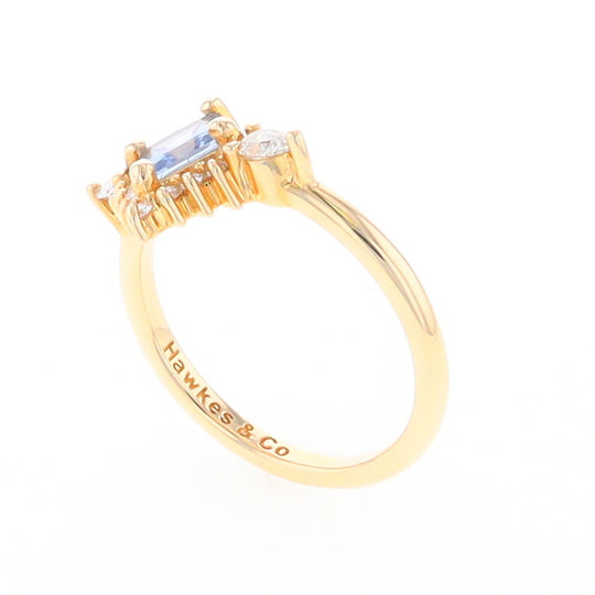 Princess Cut Ceylon Sapphire with Diamond Bottom Edge