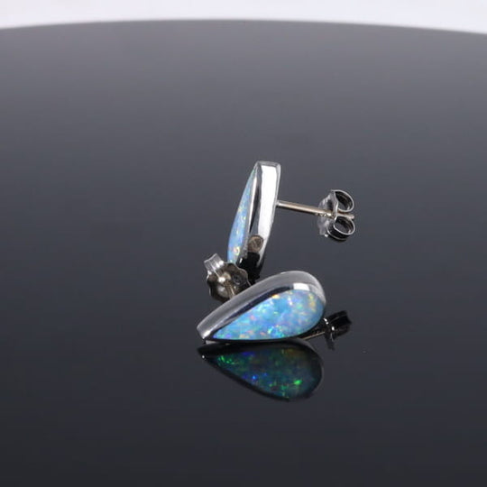 Opal Earrings Tear Drop Inlaid Design Studs
