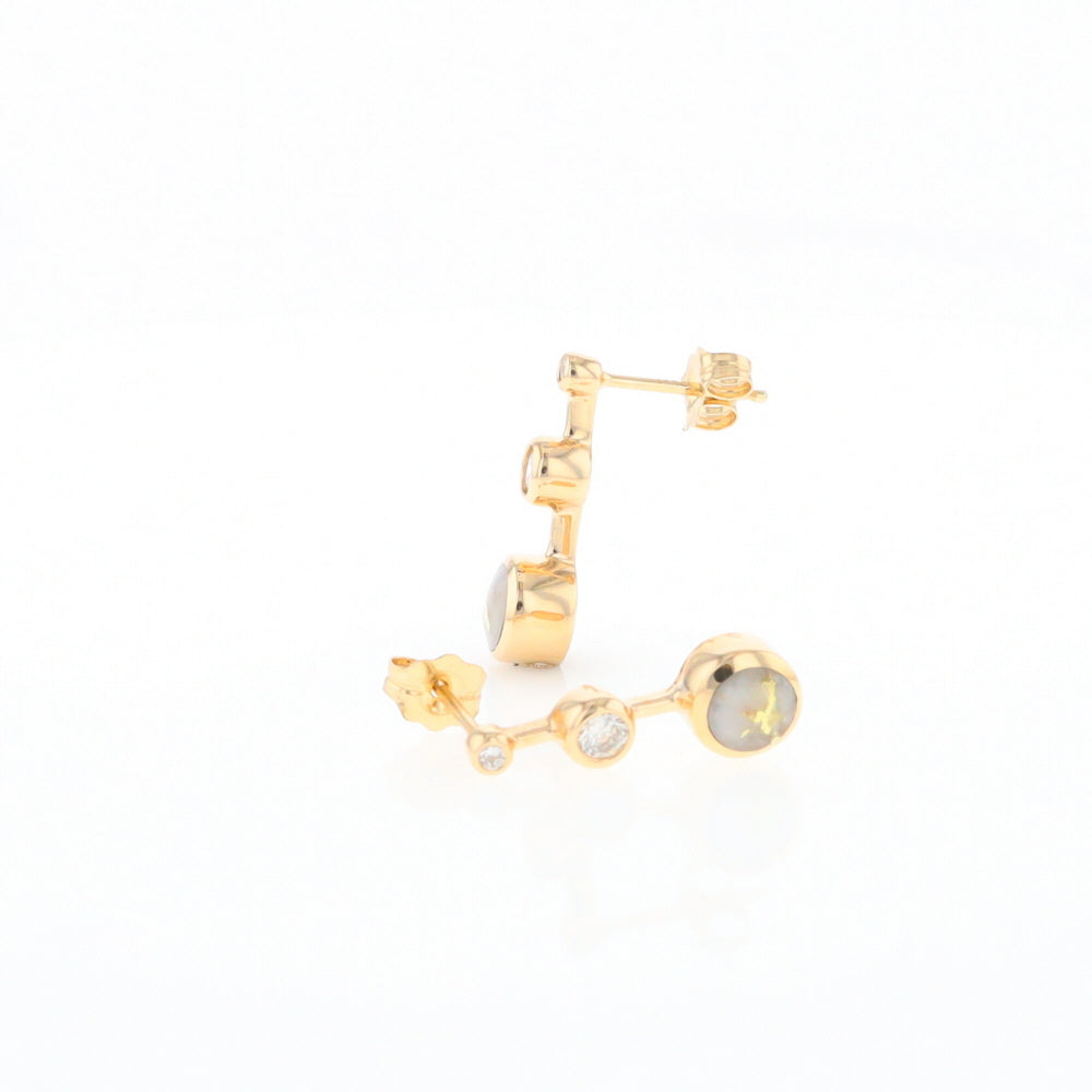 Gold Quartz Round Inlay with Diamond Accents Stud Earrings G2