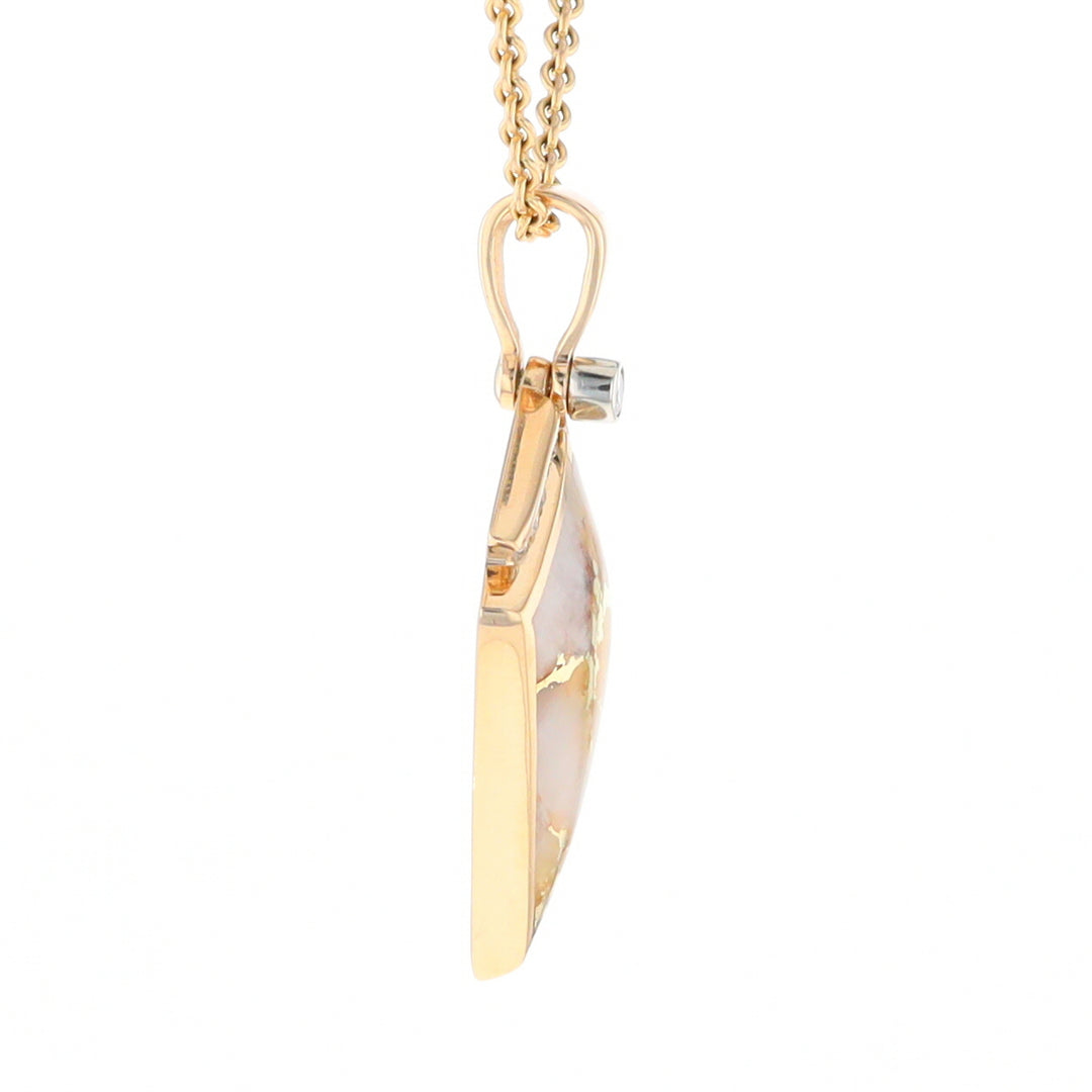 Gold Quartz Kite Shape Inlaid Pendant with 0.19ctw Diamonds (G1)