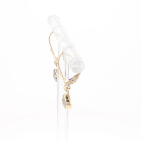 Gold Quartz Earrings Round Inlaid Design Lever Backs