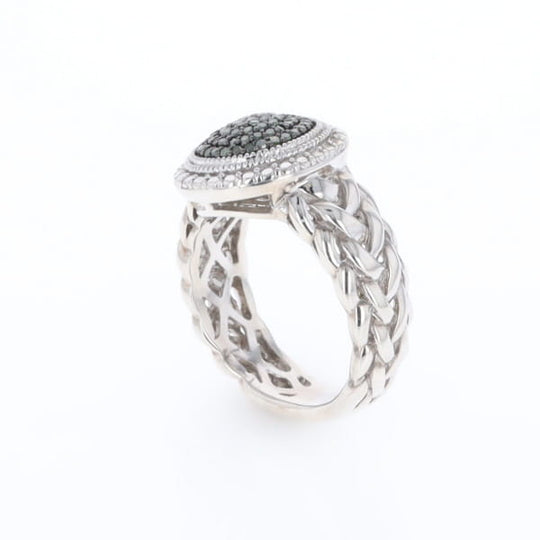 Green Diamond Braided Cluster Ring