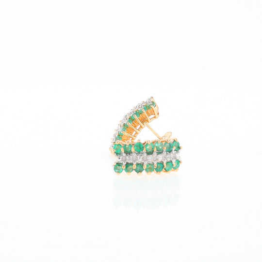 Three-Row Drop Emerald and Diamond Earrings