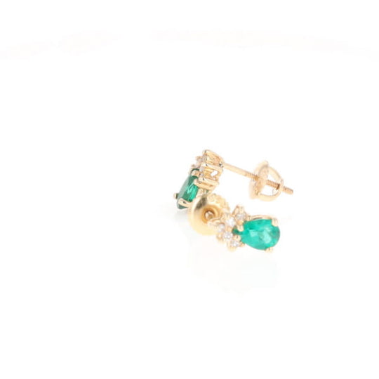 Synthetic Emerald Pear Shaped Earrings with Diamond Accents