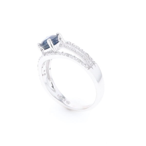 Blue Sapphire Triple Shank Ring With Accent Diamonds