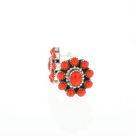 Coral Cluster Flower Stud Earrings