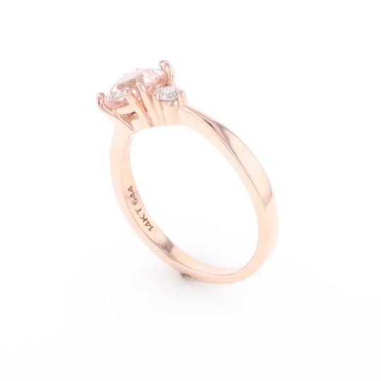 Morganite 1ct Cushion Cut  and Diamond Three Stone Engagement Ring