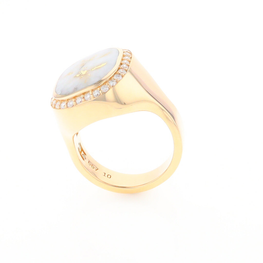 Gold Quartz Cushion Inlaid Men's Ring with Diamond Halo