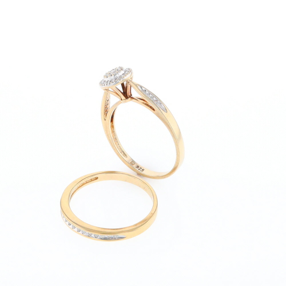 Gold Plated Silver Diamond Engagement Ring Set