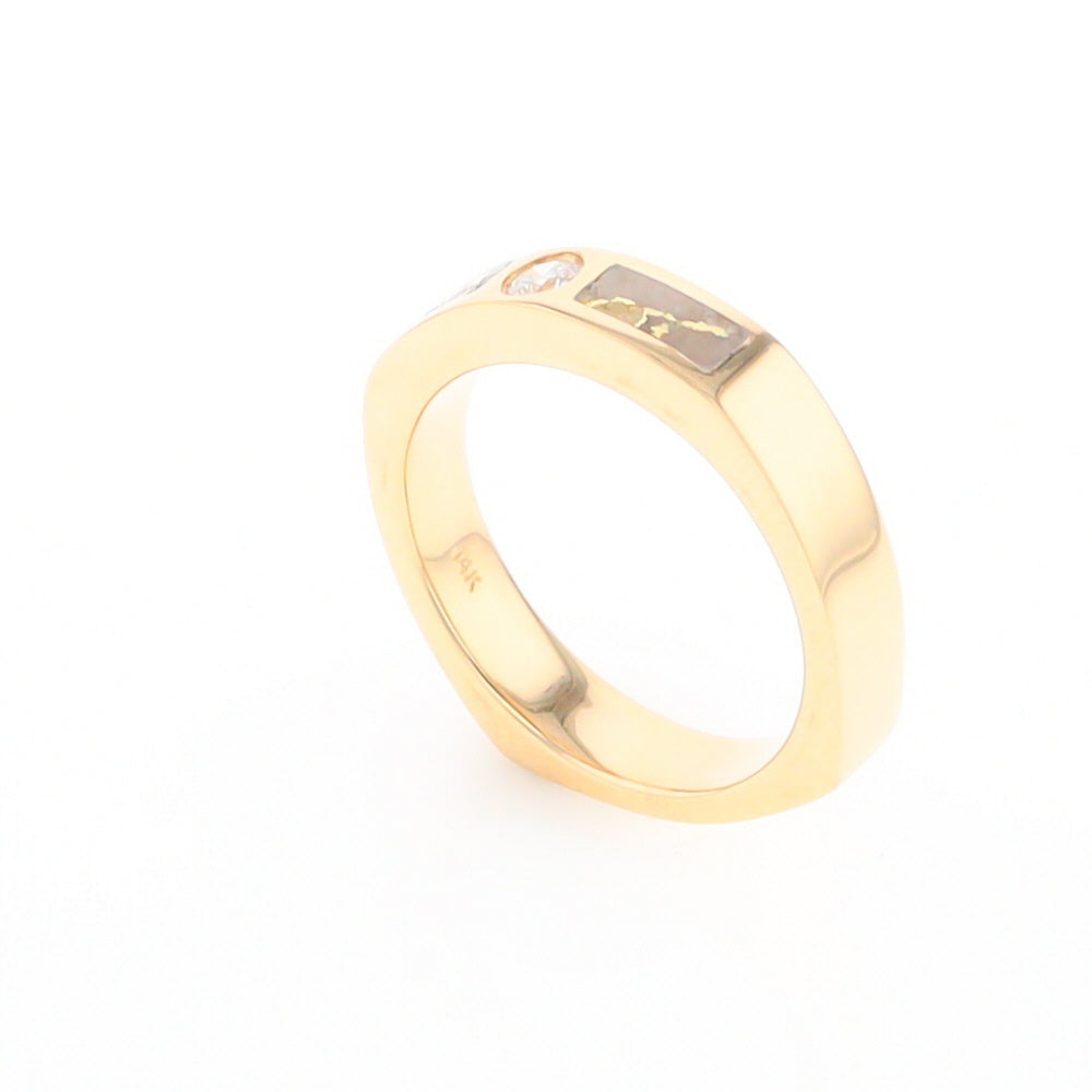 Gold Quartz Ring Double Sided Inlaid Design with .10ct Round Diamond G2