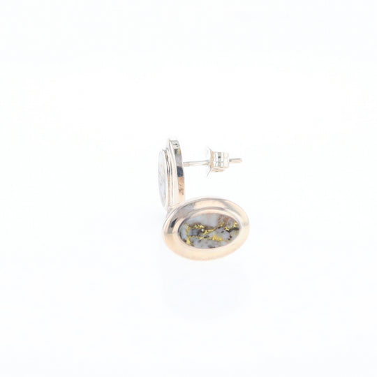 Sterling Silver Gold Quartz Inlaid Oval Stud Earrings - G3