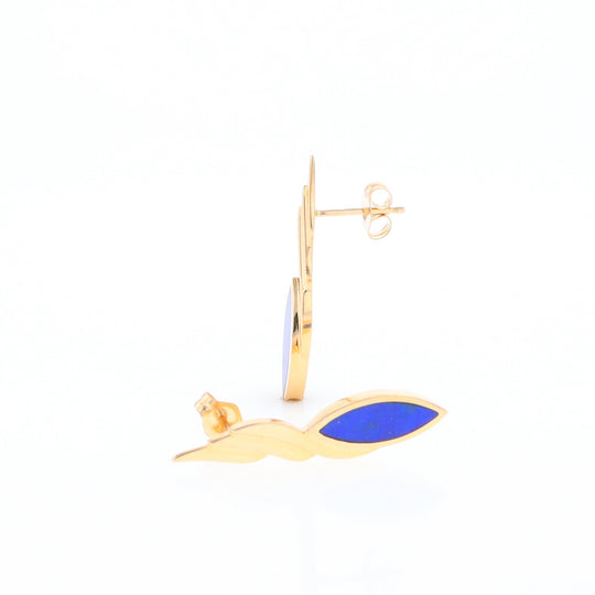 Marquise Lapis Swirl Design Inlaid Earrings