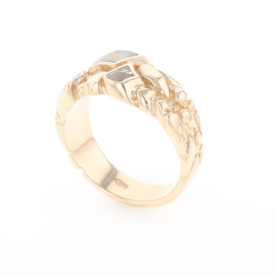 Gold Quartz Ring 3 Section Inlaid Nugget Design Band