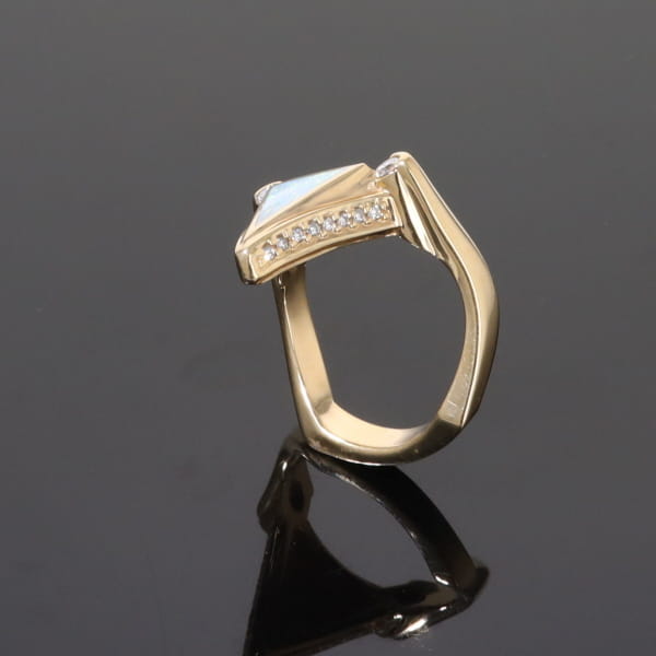 Opal Rings Triangle Inlaid Design with .31ctw Round Diamonds