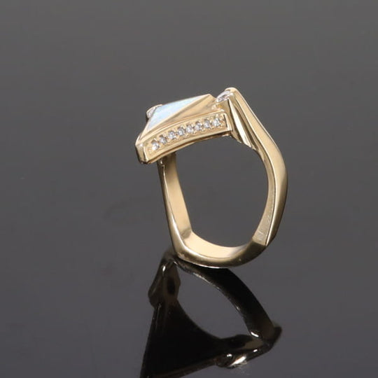 Opal Rings Triangle Inlaid Design with .31ctw Round Diamonds