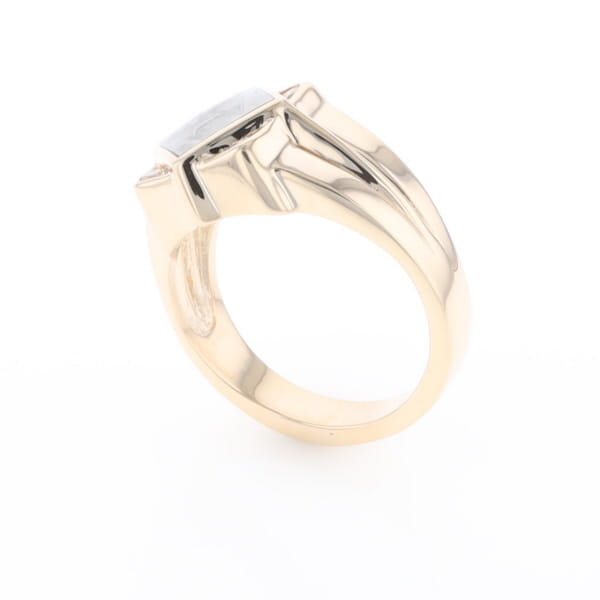 Natural Meteorite ring diamond shape inlaid design with .16ctw round diamonds