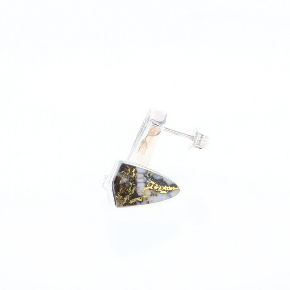 Sterling Silver Gold Quartz Inlaid Shield Stud Earrings - G3