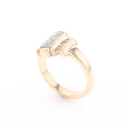 Gold Quartz Ring Oval Inlaid Design with .24ctw Round Diamonds
