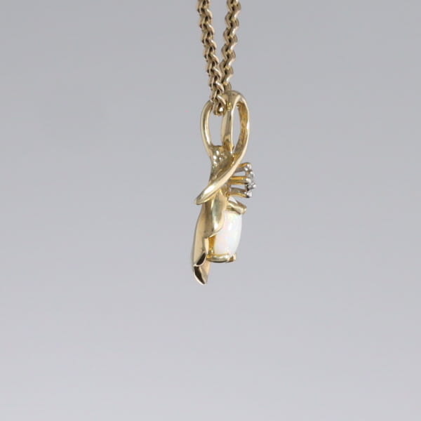 Pear-leaf Opal and Diamond Pendant