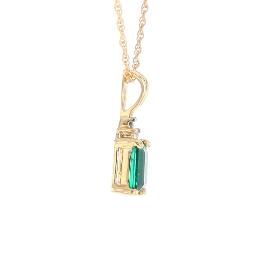 Synthetic Emerald Pendant with Diamond Accents