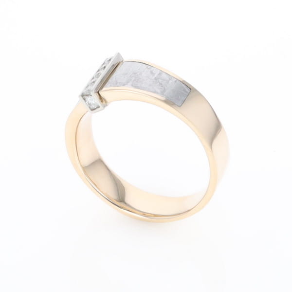 Meteorite Ring Double Sided Inlaid with .19ctw Round Diamonds