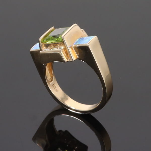 Opal Rings 2 Square Inlaid Peridot with 0.24ctw Diamonds