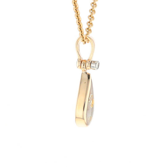 Gold Quartz Pendant Tear Drop Inlaid Design with .02ct Diamond