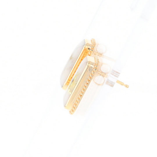 Gold Quartz Earrings Rectangle Inlaid Milgrain Design - G2