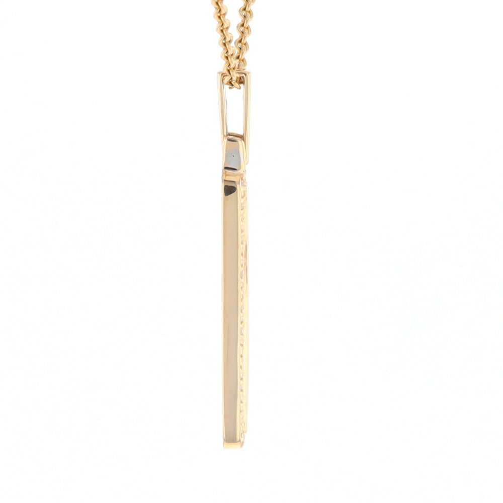 Gold Quartz Necklace, Rectangle Inlaid, .27ctw Diamond Halo Pendant