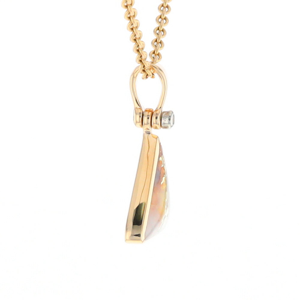 Gold Quartz Necklace Triangle Inlaid Pendant with .02ct Diamond