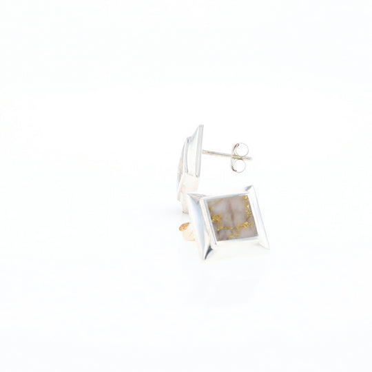 Sterling Silver Gold Quartz Inlaid Square Stud Earrings - G3