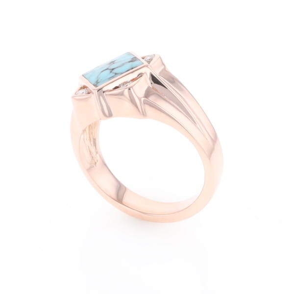 Natural Turquoise ring diamond shape inlaid design with .16ctw round diamonds