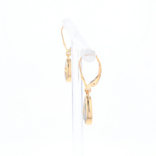 Gold Quartz Earrings Tear Drop Inlaid Lever Backs