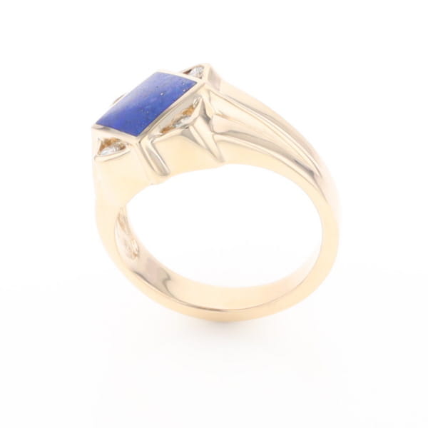 Natural Lapis ring diamond shape inlaid design with .16ctw round diamonds