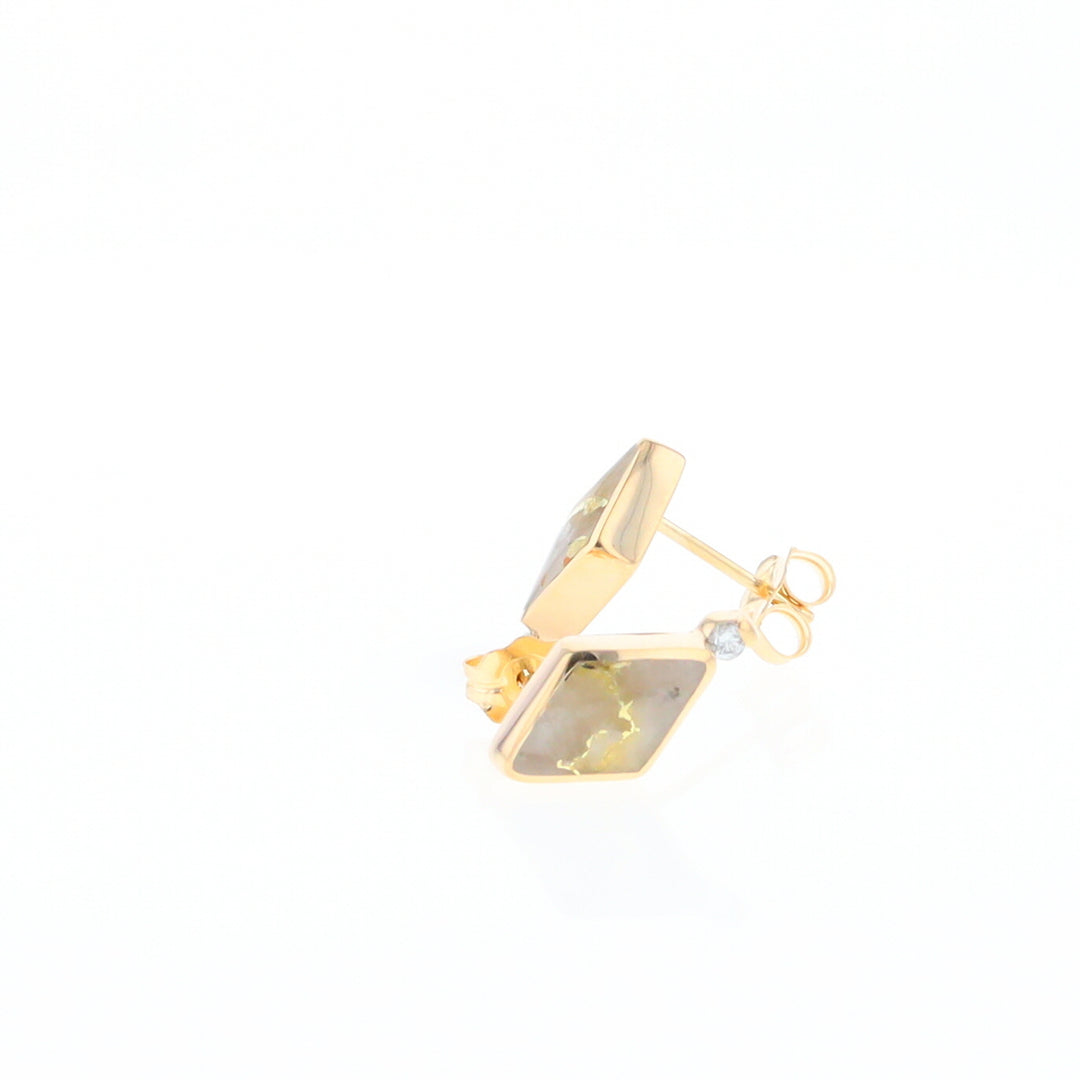 Diamond-Shaped Gold Quartz Inlaid Earrings - G2