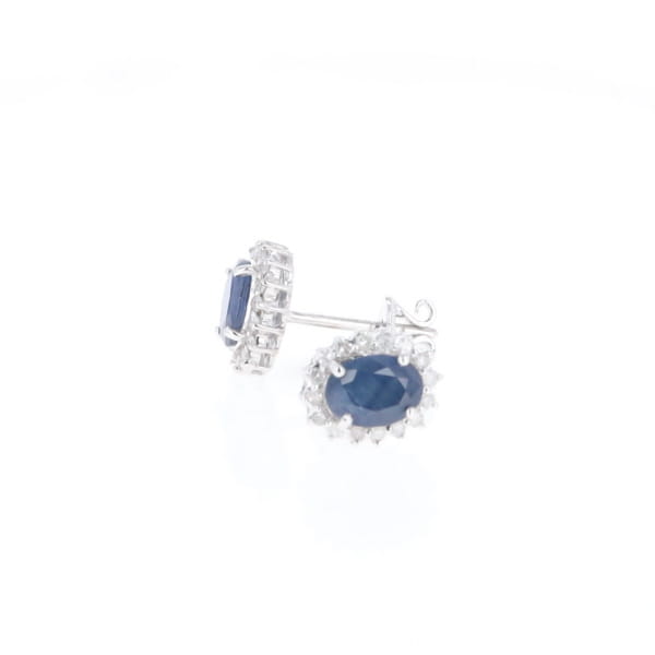 Oval Blue Sapphire Earrings With Halo
