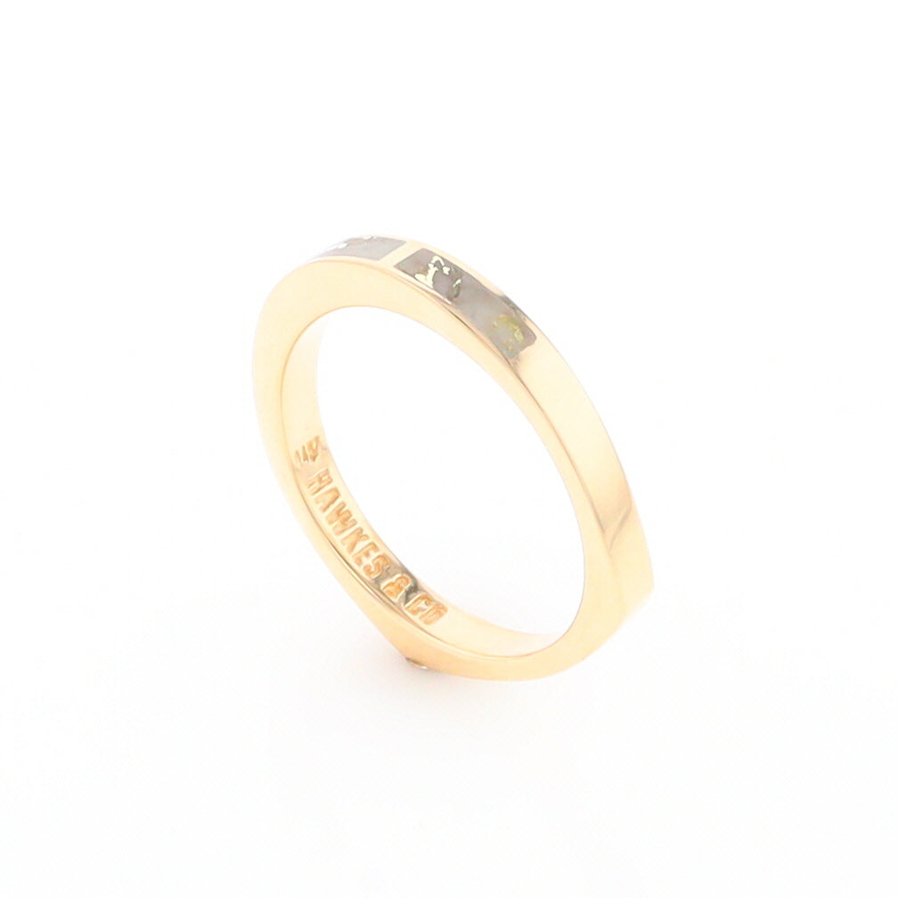 Gold Quartz Ring 3 Rectangle Section Inlaid Band